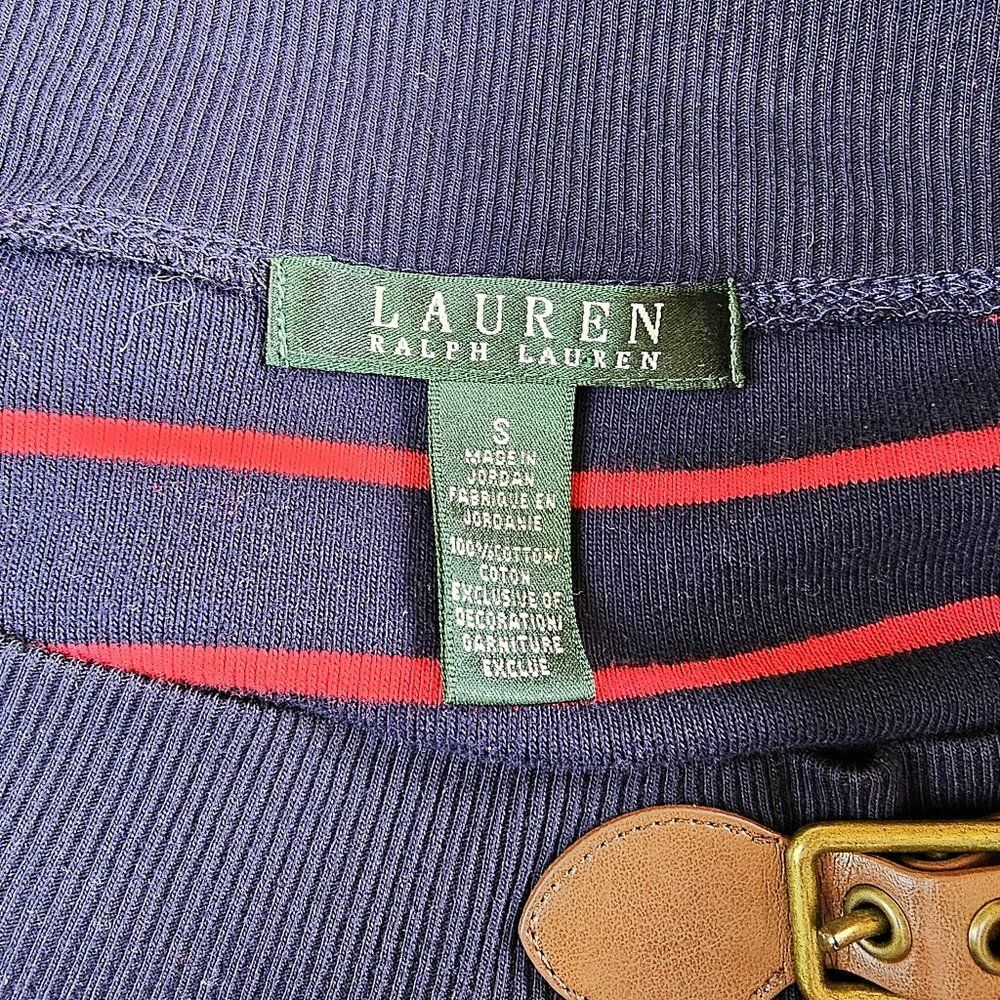 LAUREN RALPH LAUREN Navy & Red Stripe Knit Dress w/Buckle Detail. Size Small - Picture 5 of 5
